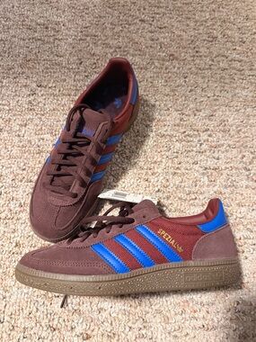 adidas Brown Suede Sneakers with Blue Stripes